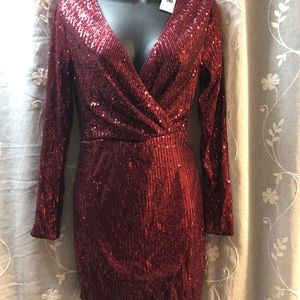 Short red sequins party dress